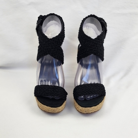 Stuart Weitzman Black Wedge Sandals - Picture 1 of 13